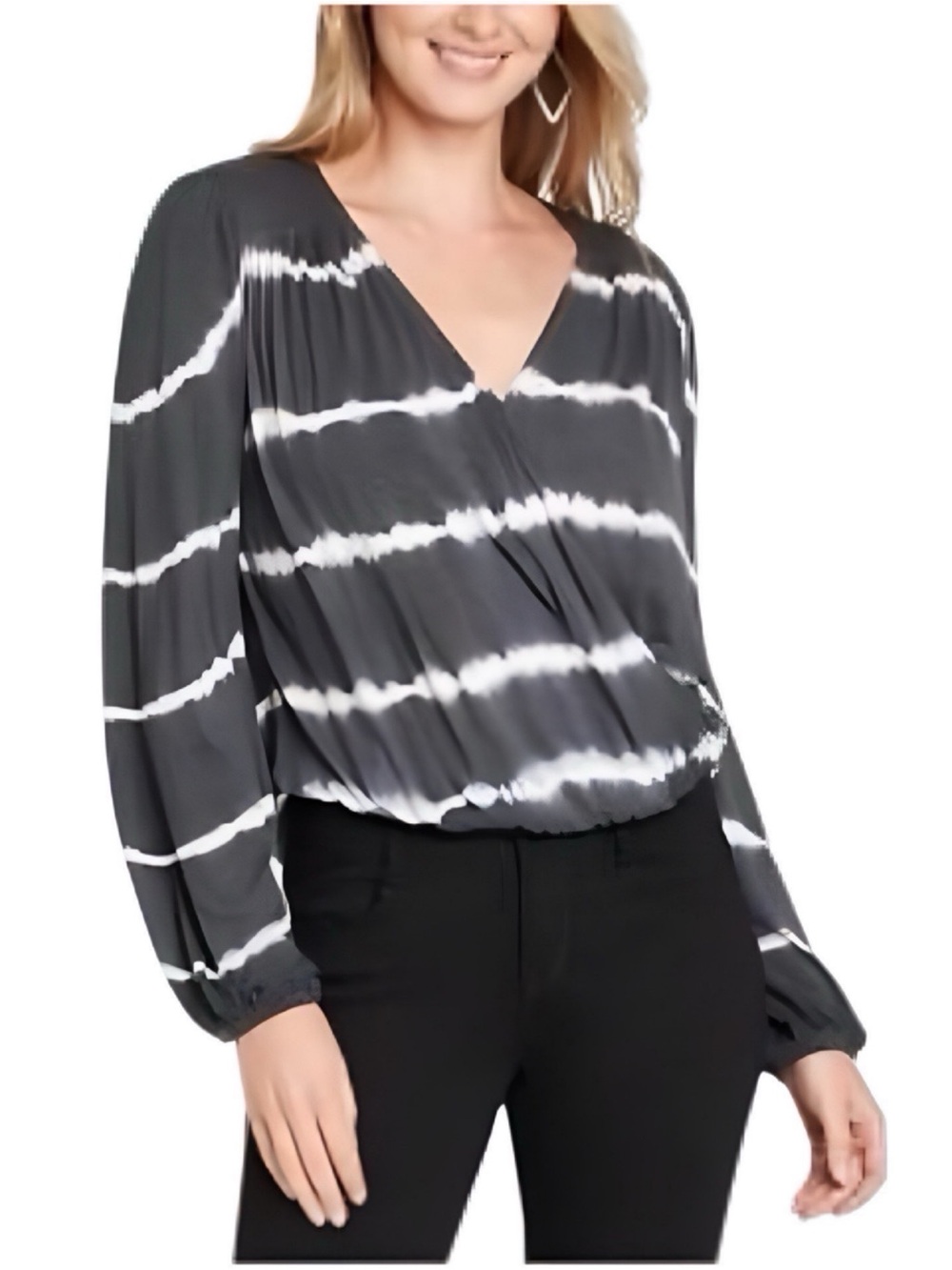 Knox Rose Faux Wrap Long Sleeve Top Charcoal Gray Large
